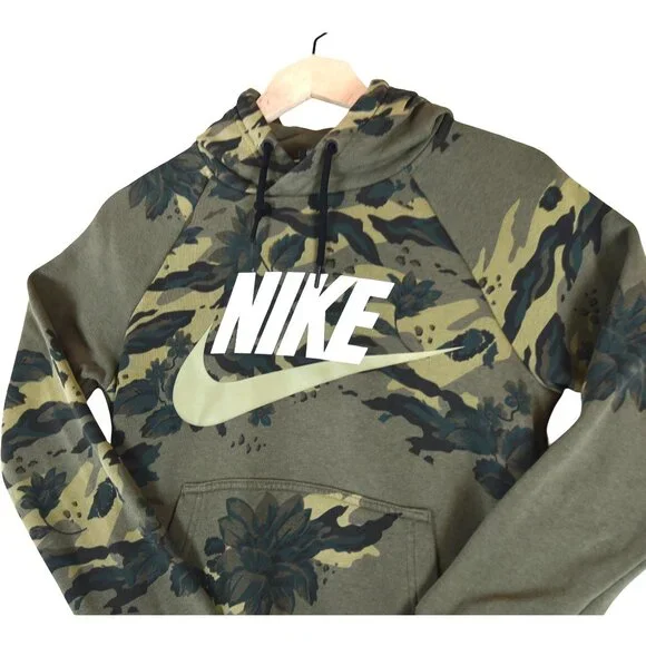 Nike Camo Floral “The Force is Female” Hoodie Size XS Green Black Print Logo Pul - Picture 2 of 7